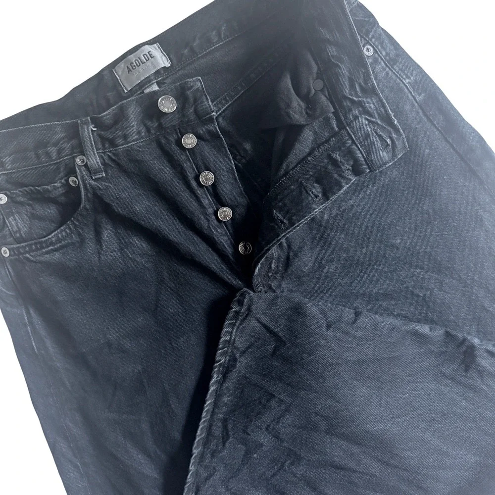 Agolde Ren Wide Leg Button‎ Fly Jeans Womens 29 Black High Rise 30x27